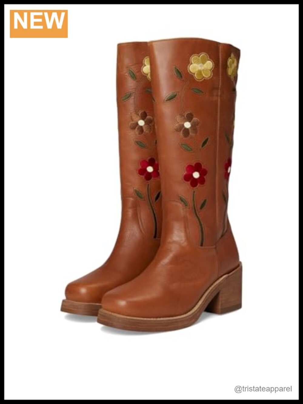 Dingo Leather Pull-On Mid-Calf Boots Block Heel